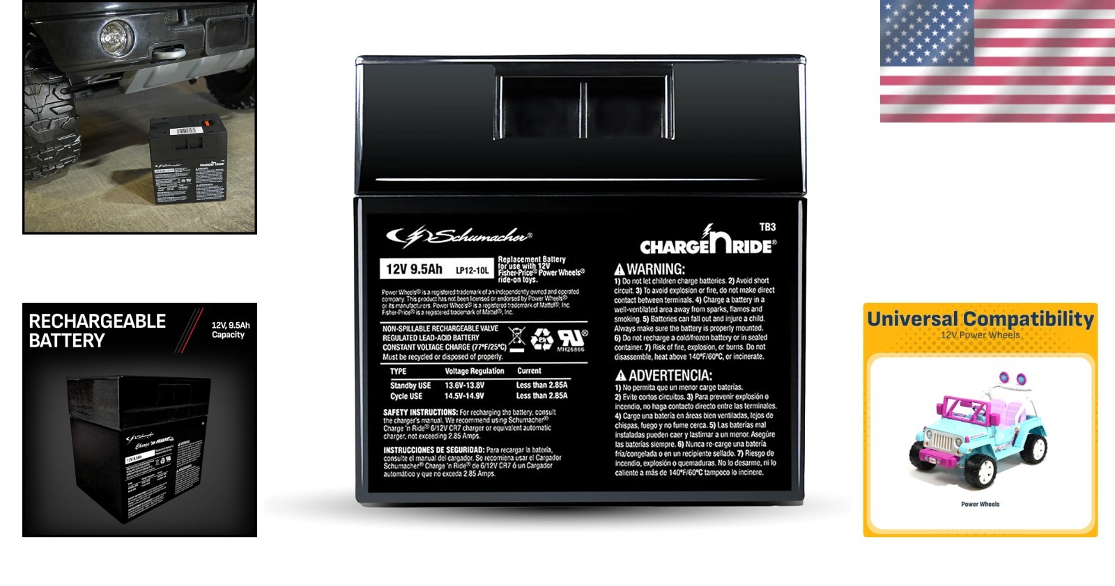 12V Rechargeable Lithium Ion Battery – 9.5Ah – Safe Replacement for Power Wheels