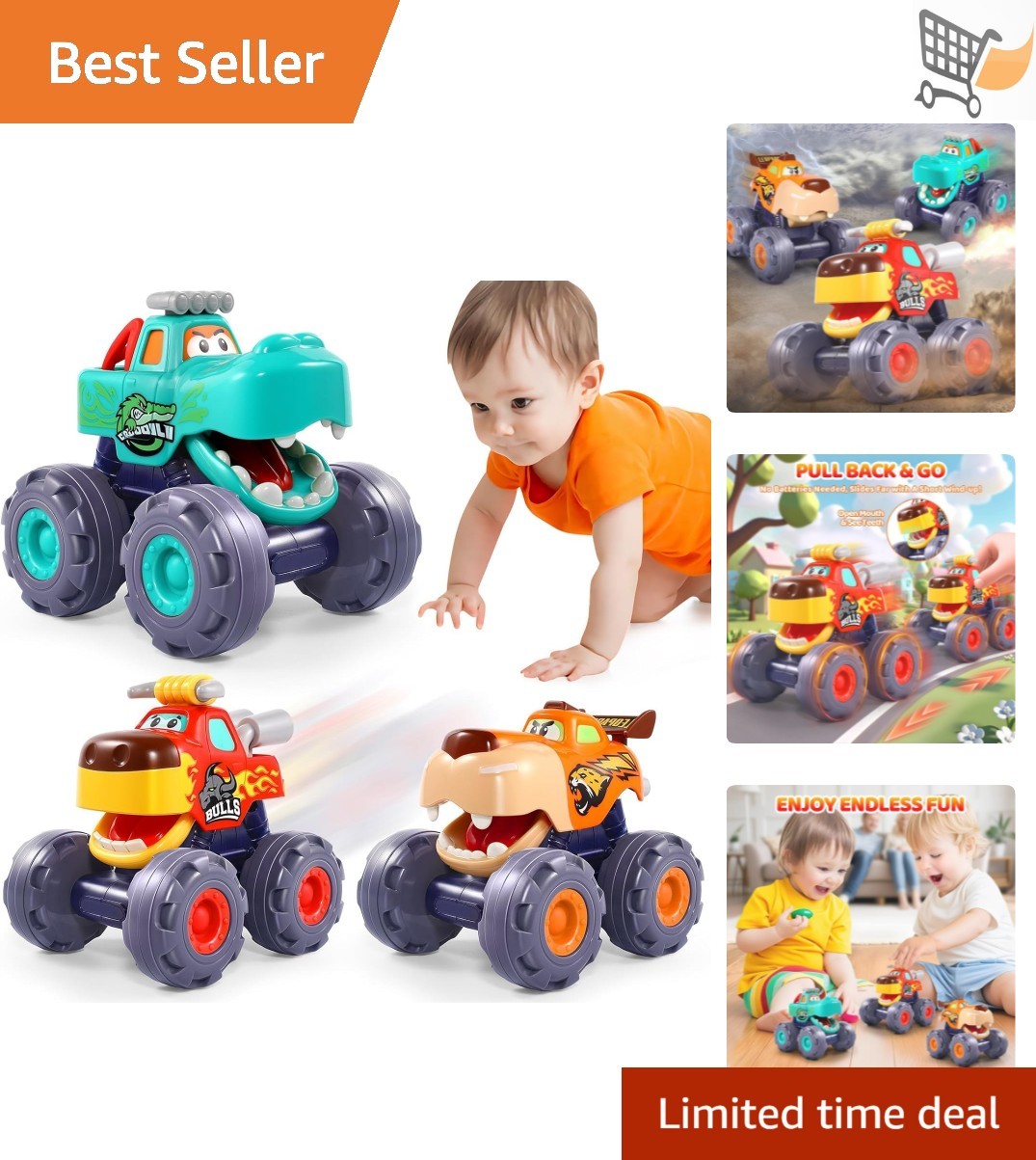 Monster Truck Toys for Toddlers 1-3 Pull Back Vehicles Kids Gift Set
