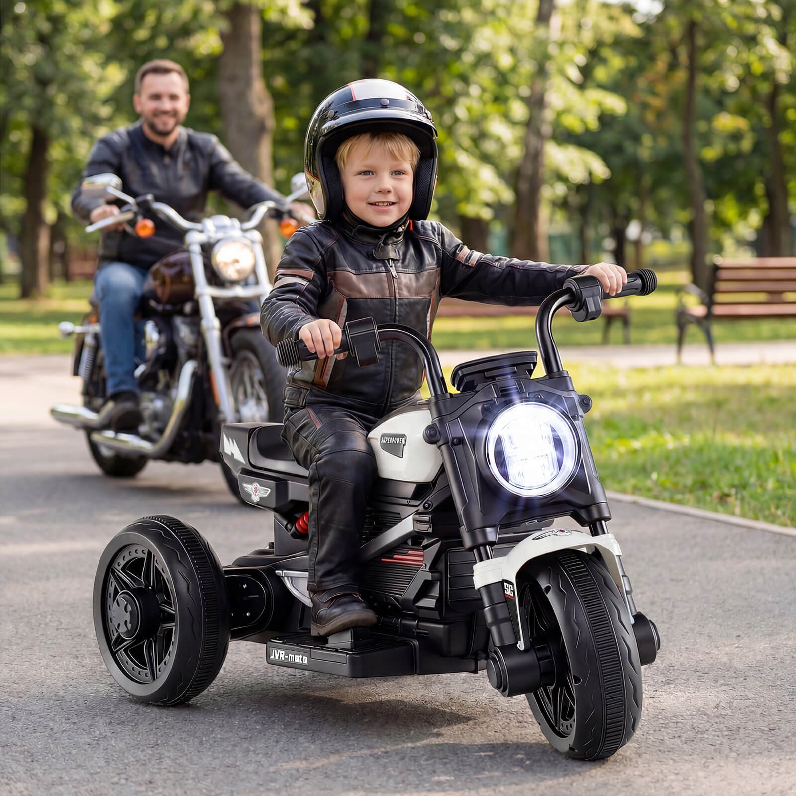 6V Kids Motorcycle w/Song,Story,LED Headlights,Accelerator Pedal&3 Wheels,White
