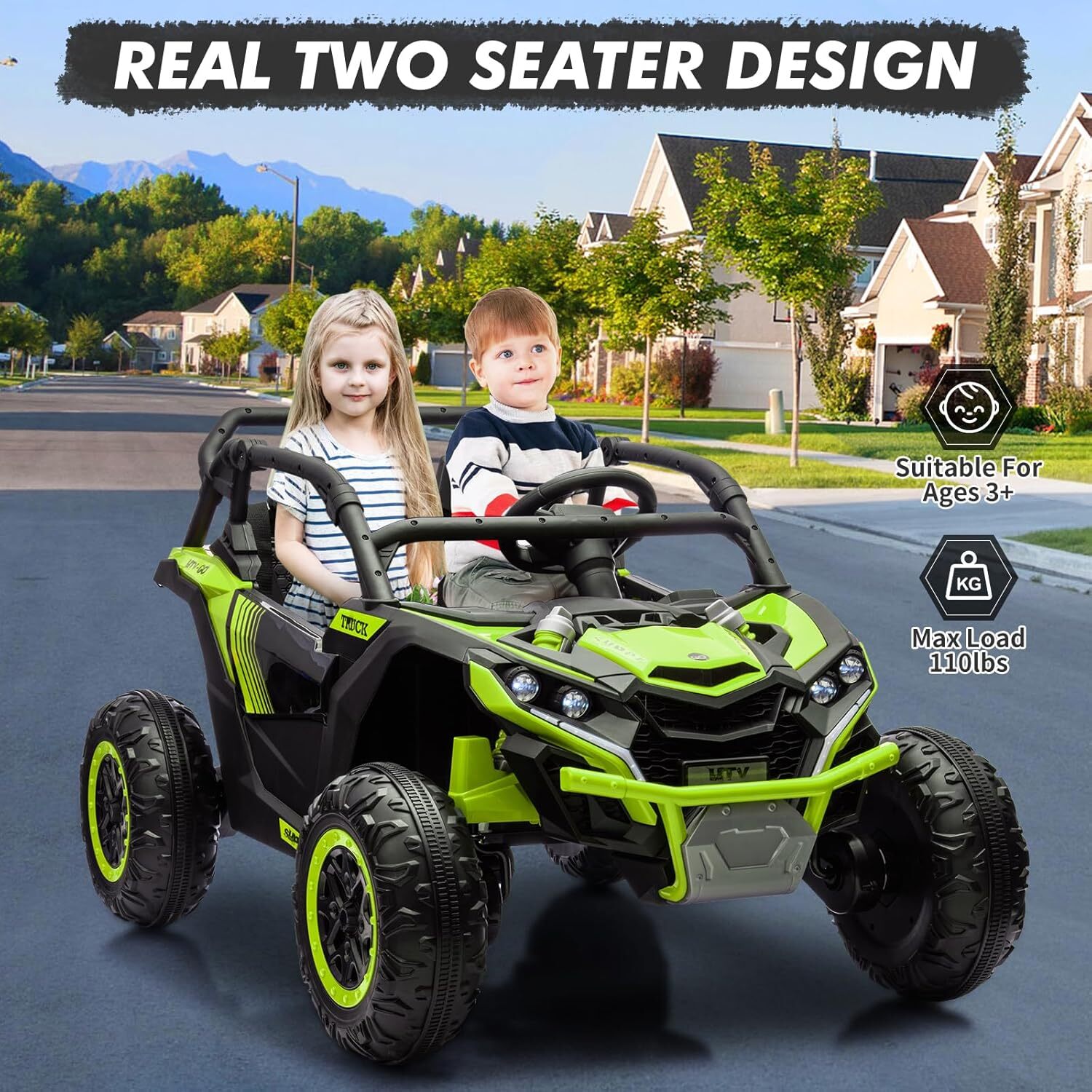24V 2 Seater Ride On Car Truck Toys,Kids Ride on UTV with Parents Remote Control