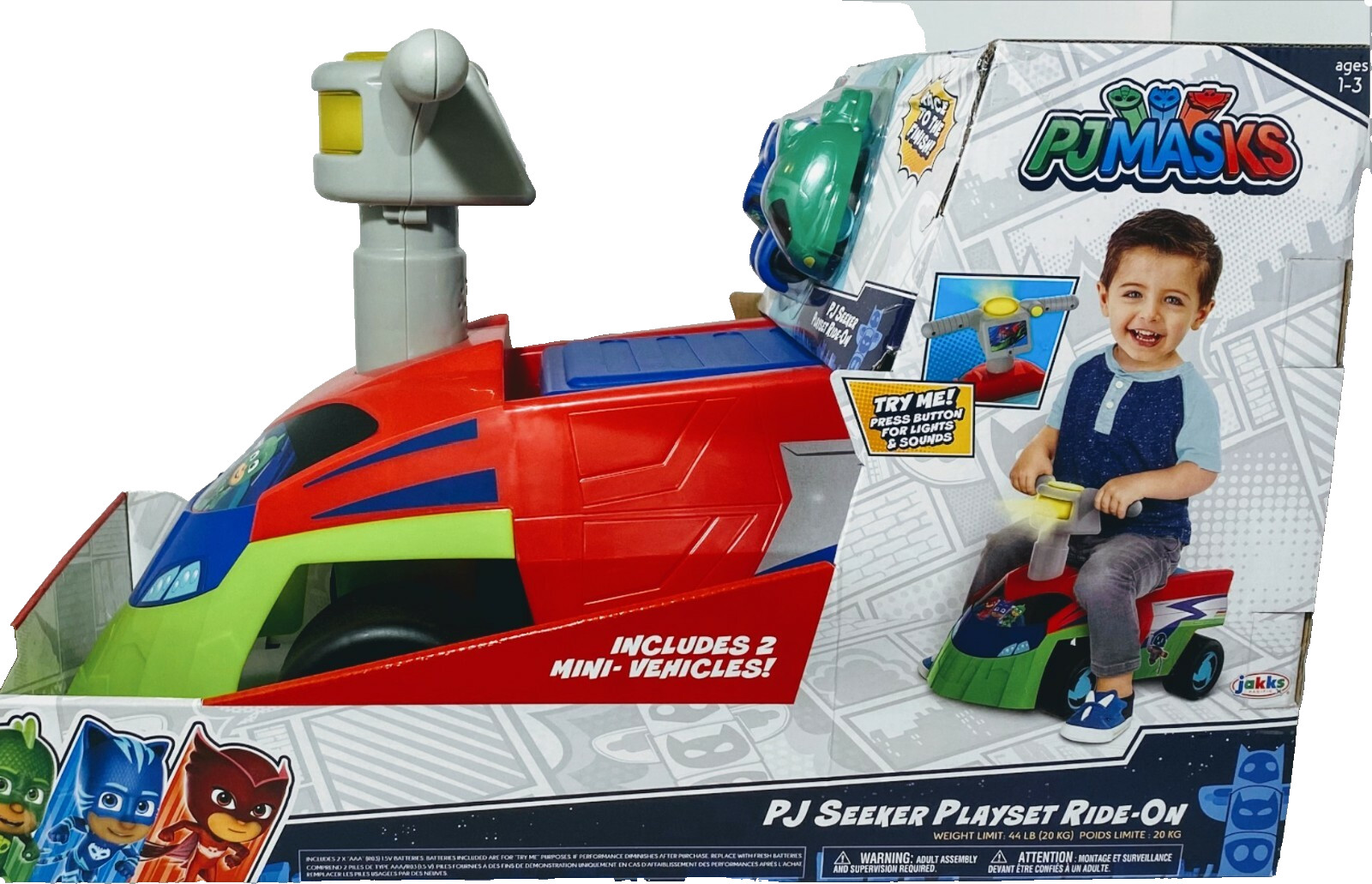 PJ Masks Seeker Ride On with 2 Mini Vehicles and Sounds for Kids 1-3 Years – NEW