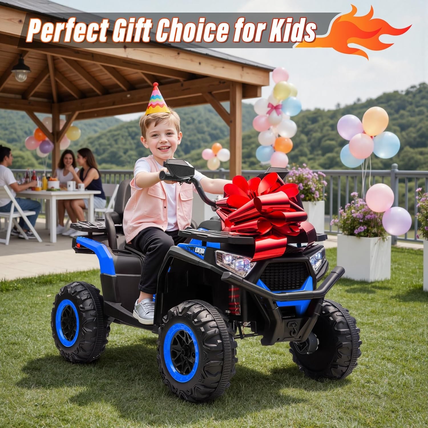 24V 4×4 Kids ATV 2-Seater 4x200W Bluetooth Ride On 4 Wheeler w/ Kneepads Black