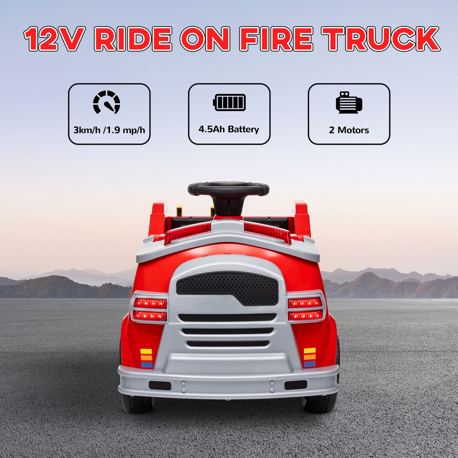 12V Ride on Fire Truck w/ Siren, Flashing Lights