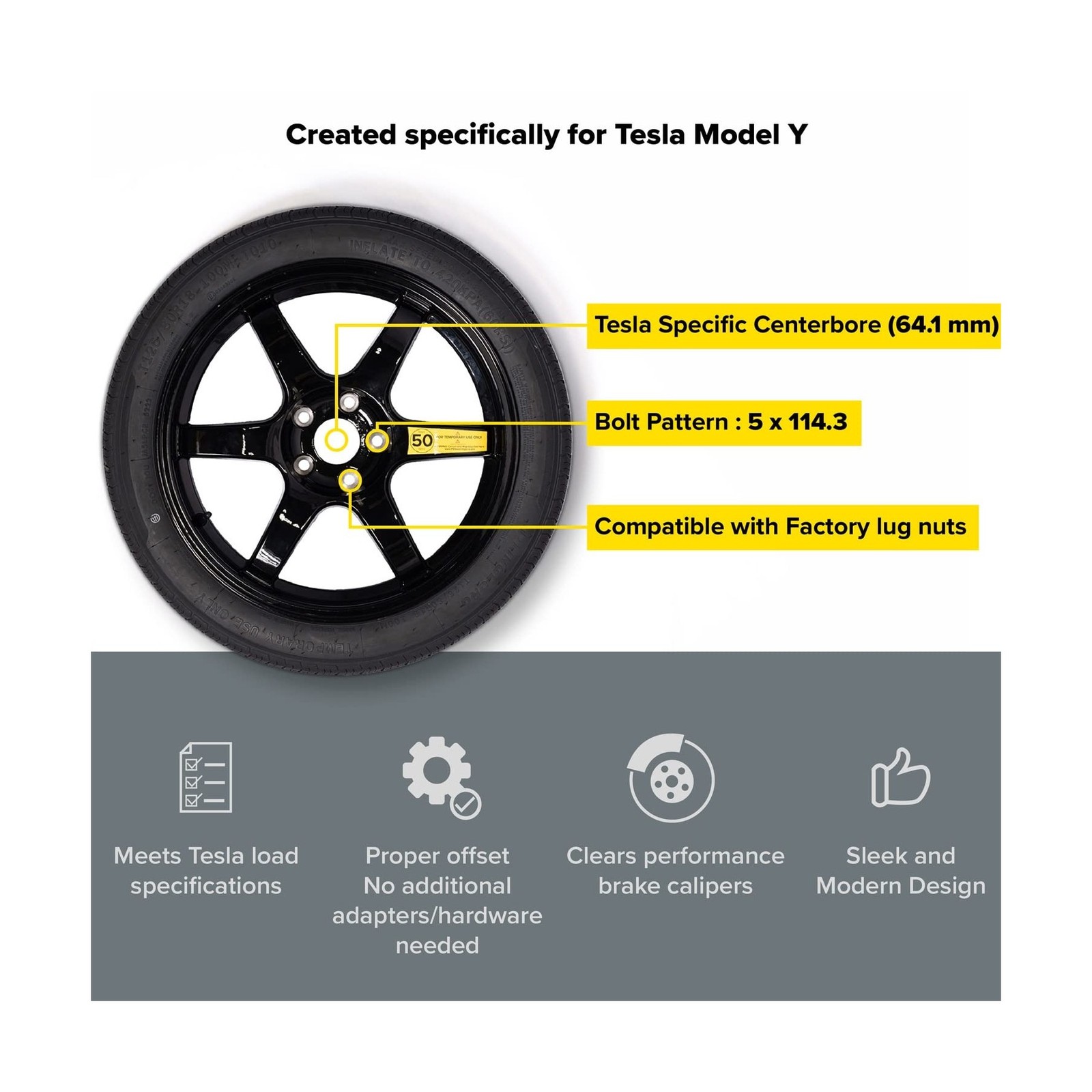StanceMagic Complete Spare Wheel Tire Kit Fits 2020-2026 Tesla Model Y Spare …
