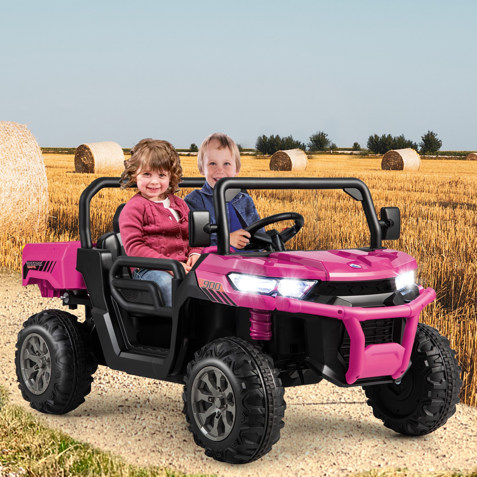 24V Kids Ride On Dump Truck 2-Seater Electric Truck w/ Shovel Music Rose Red
