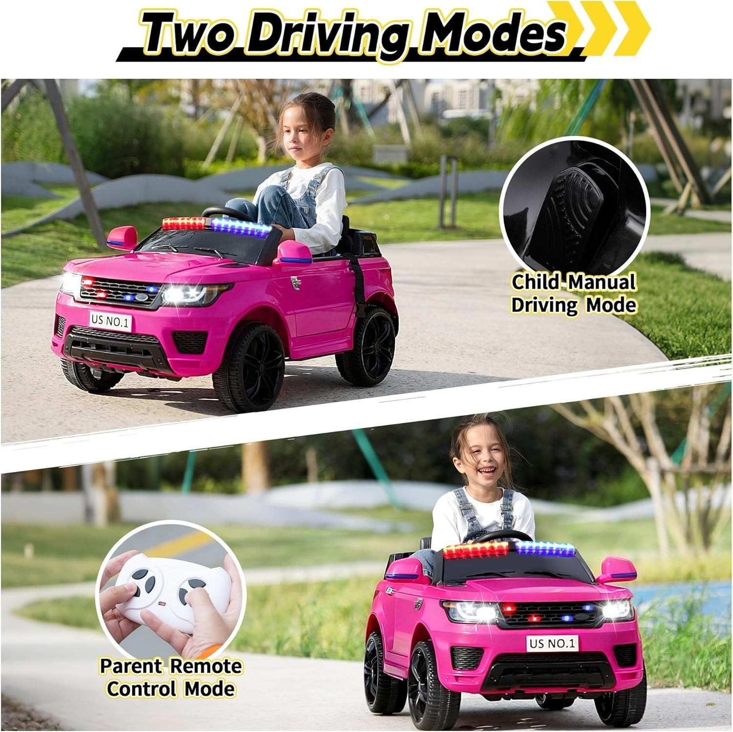 12V Kids Electric Ride On Police Car SUV Truck Toys with Remote Control, Music