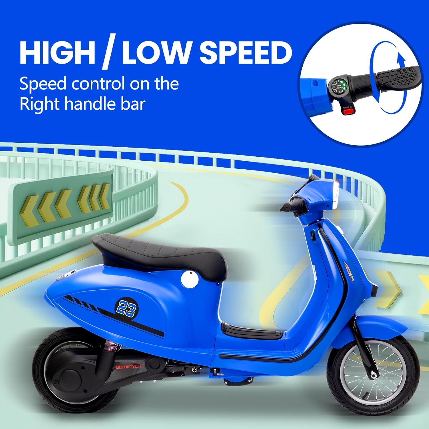 24V Ride on Motorcycle,Electric Moped Scooter with Rear Brake for Kids 8-14yrs