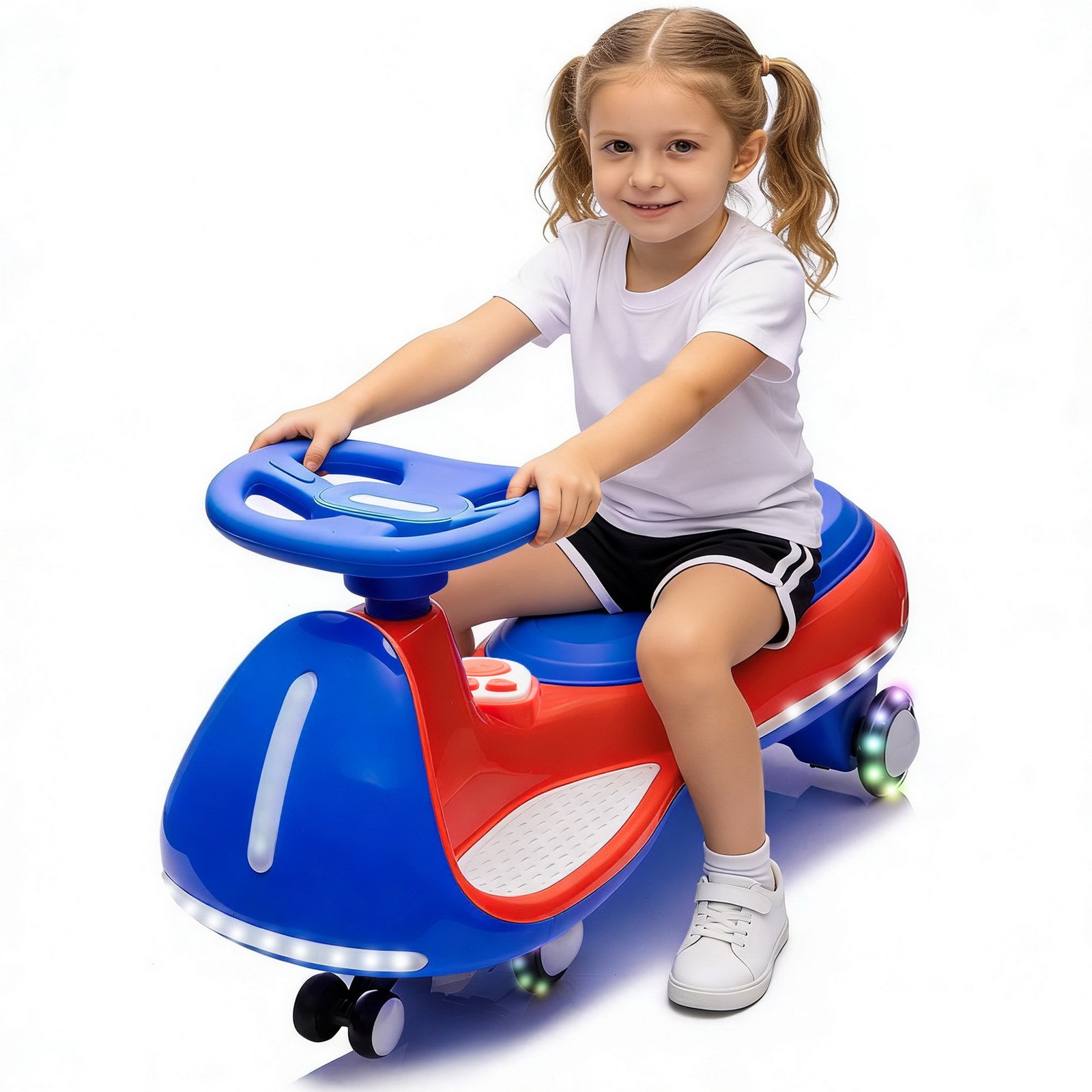 12V Kids Ride On Wiggle Car Toddler Triangular Stability Swing Car LED Music