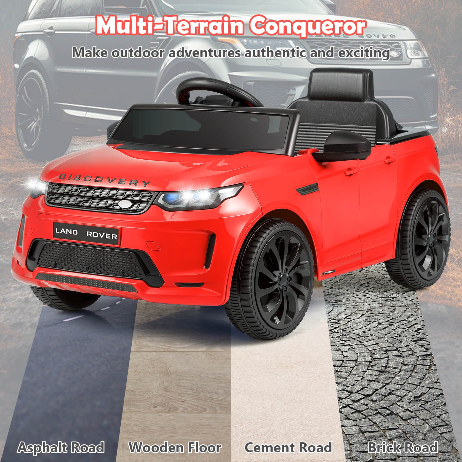 Licensed Land Rover Kids Ride on Car w/Remote Control, LED Lights, Music, Horn