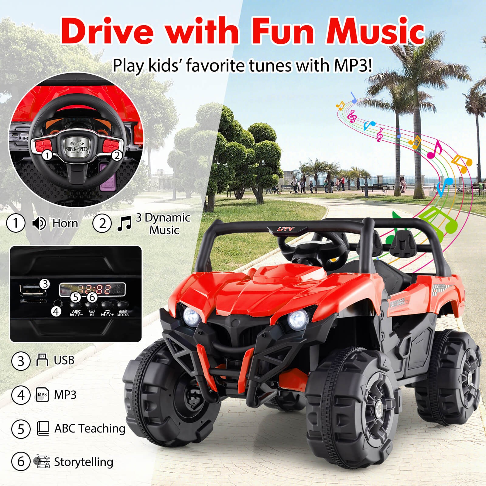 12V Kids Ride on Truck w/ Remote Control Slow Start Safety Belt Rear Storage