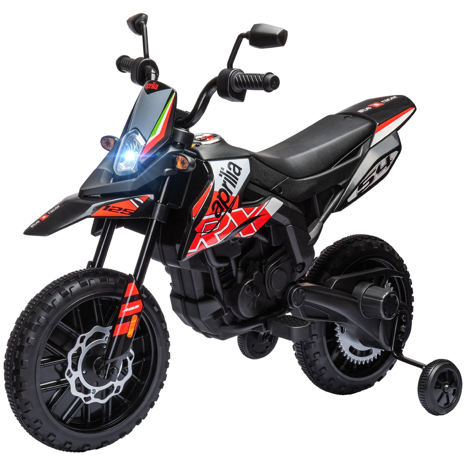12V Aprilia Licenced Kids Motorcycle with Training Wheels, Red