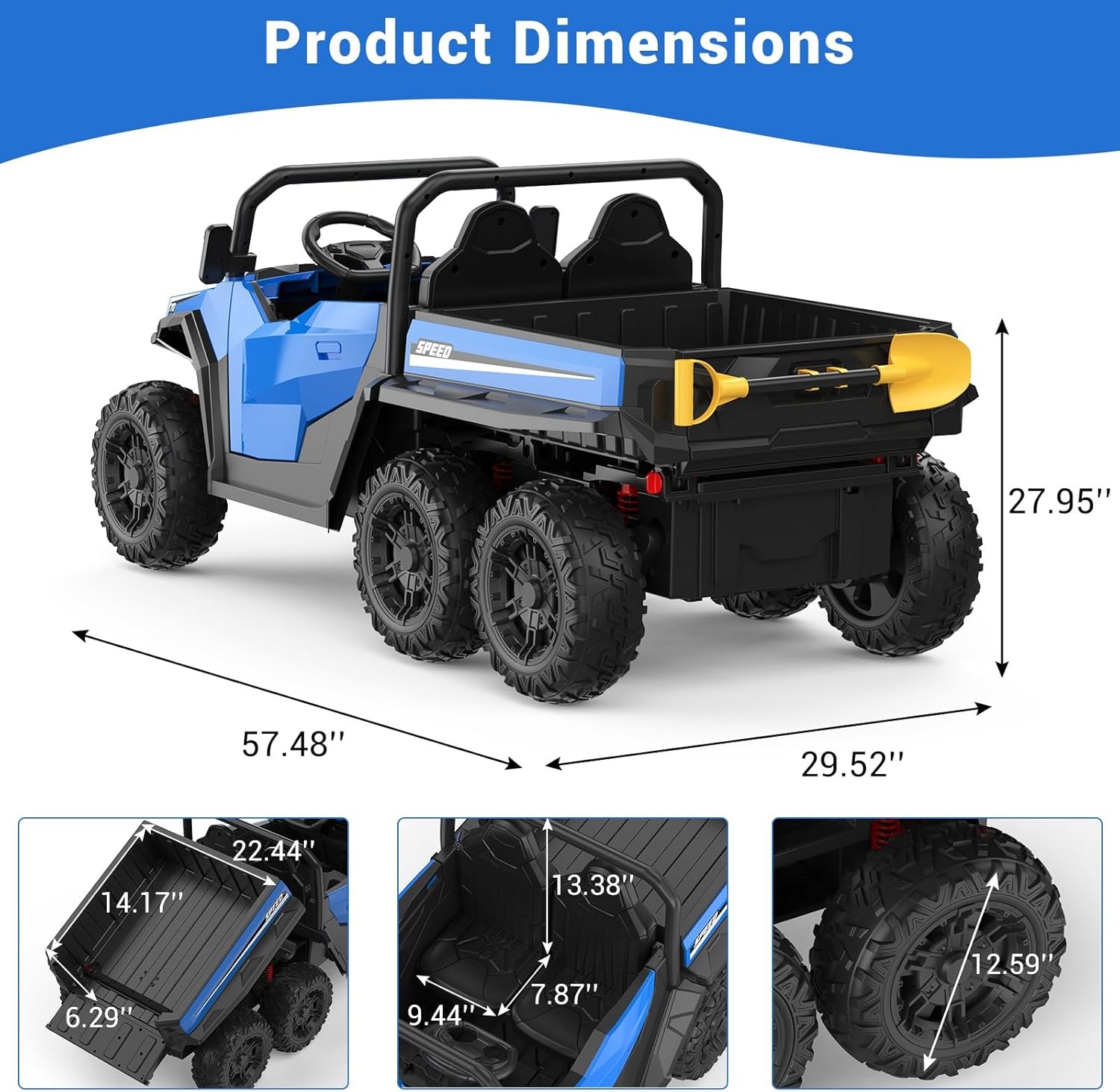 24V 4WD 6-Wheel Electric Ride On Dump Truck with Remote Control, 2 Seater Kids