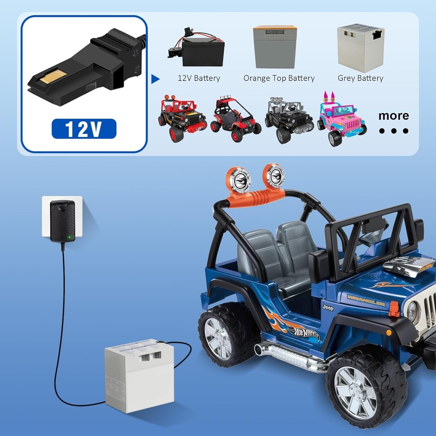 12V Charger for Fisher Price Power Wheels Gray Orange Top Battery 2Pin
