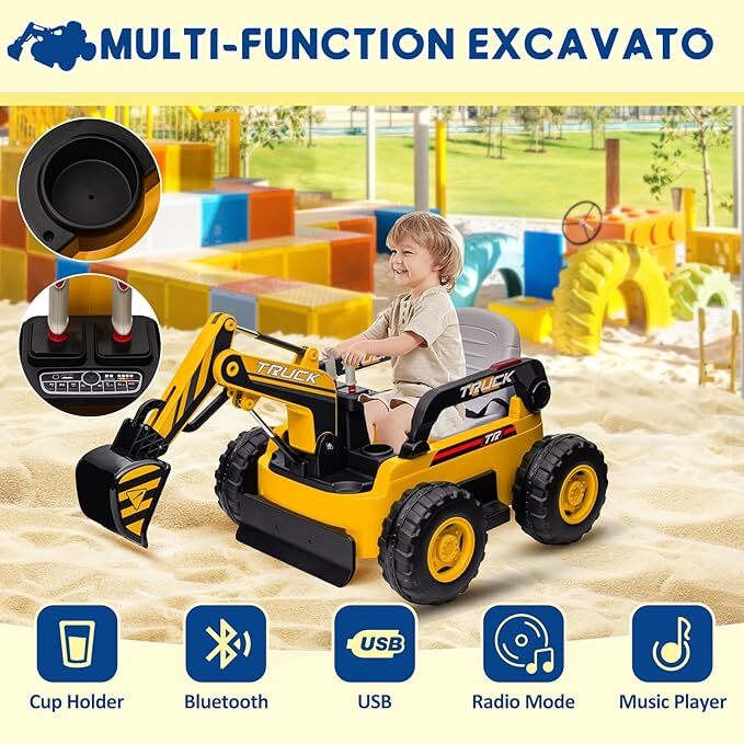 12V 10AH Electric Toy Excavator 4WD Battery Powered Sand Digger w/Remote Control