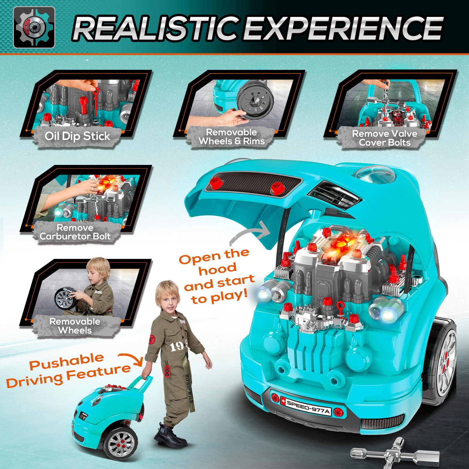 Workshop Kids Car Engine Toyset Educational Car Play Maintenance Repair Station