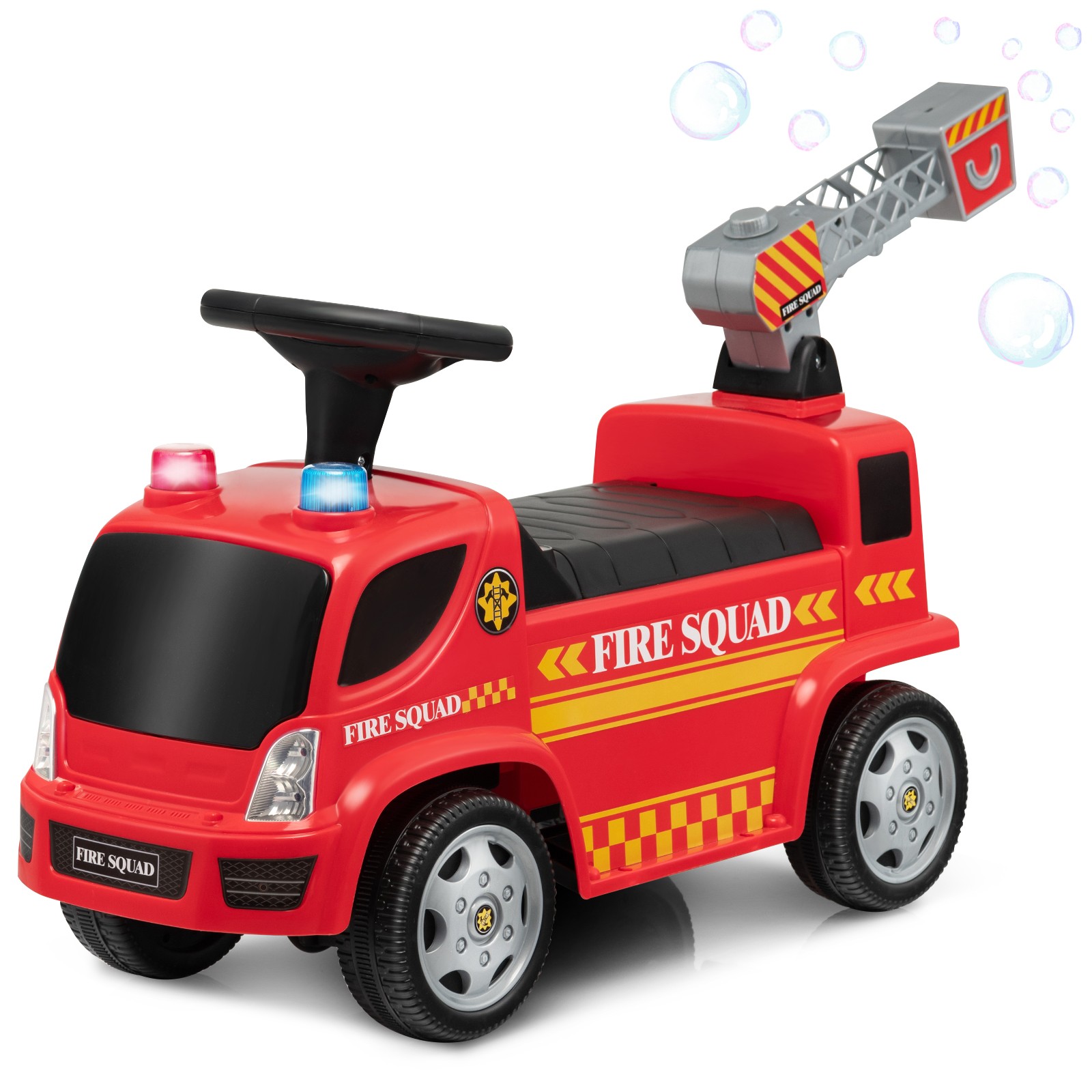Kids Ride on Fire Truck with Bubble Maker Toddler Sliding Walking Push Car Red
