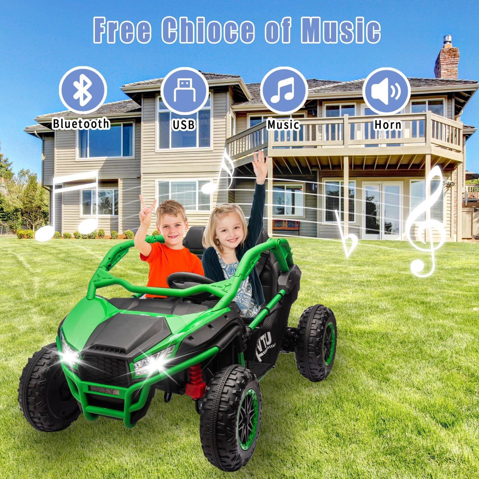 24V Kids Ride on Electric Car UTV w/Remote, LED, Battery Power Wheels,Green