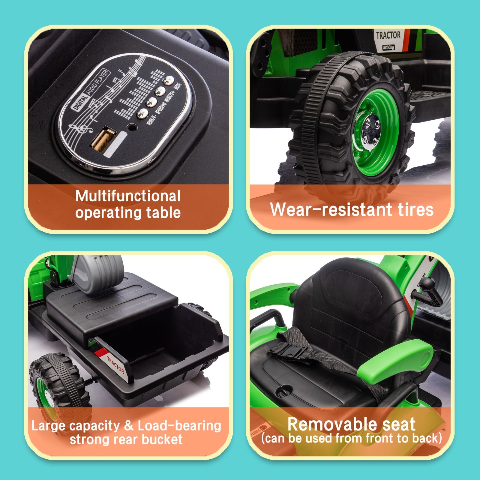 24V Kids Ride On Tractor Electric Car w/Remote, LED Tail-light,3 Speed Toy,Green