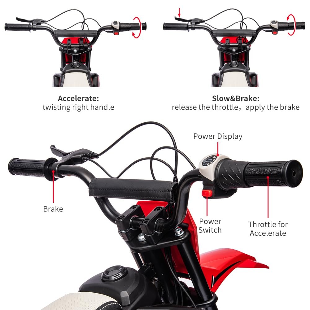 Ride On Motorcycle for Kids ,13.6MPH 24V Electric Dirt Bike Off-Road Motocross