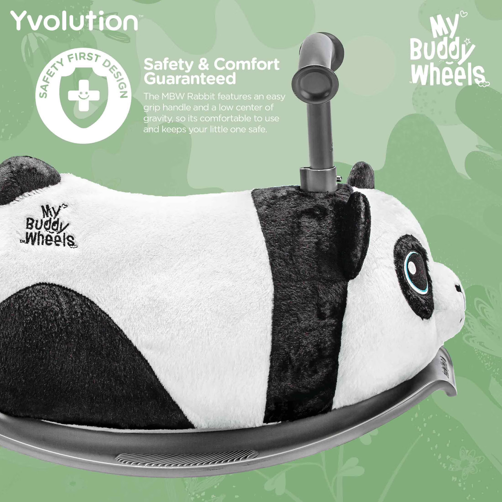 Kids Ride On Toy 2-in-1 Panda Bear Soft Plush Toddler Rocker Anti-Slip Footplate