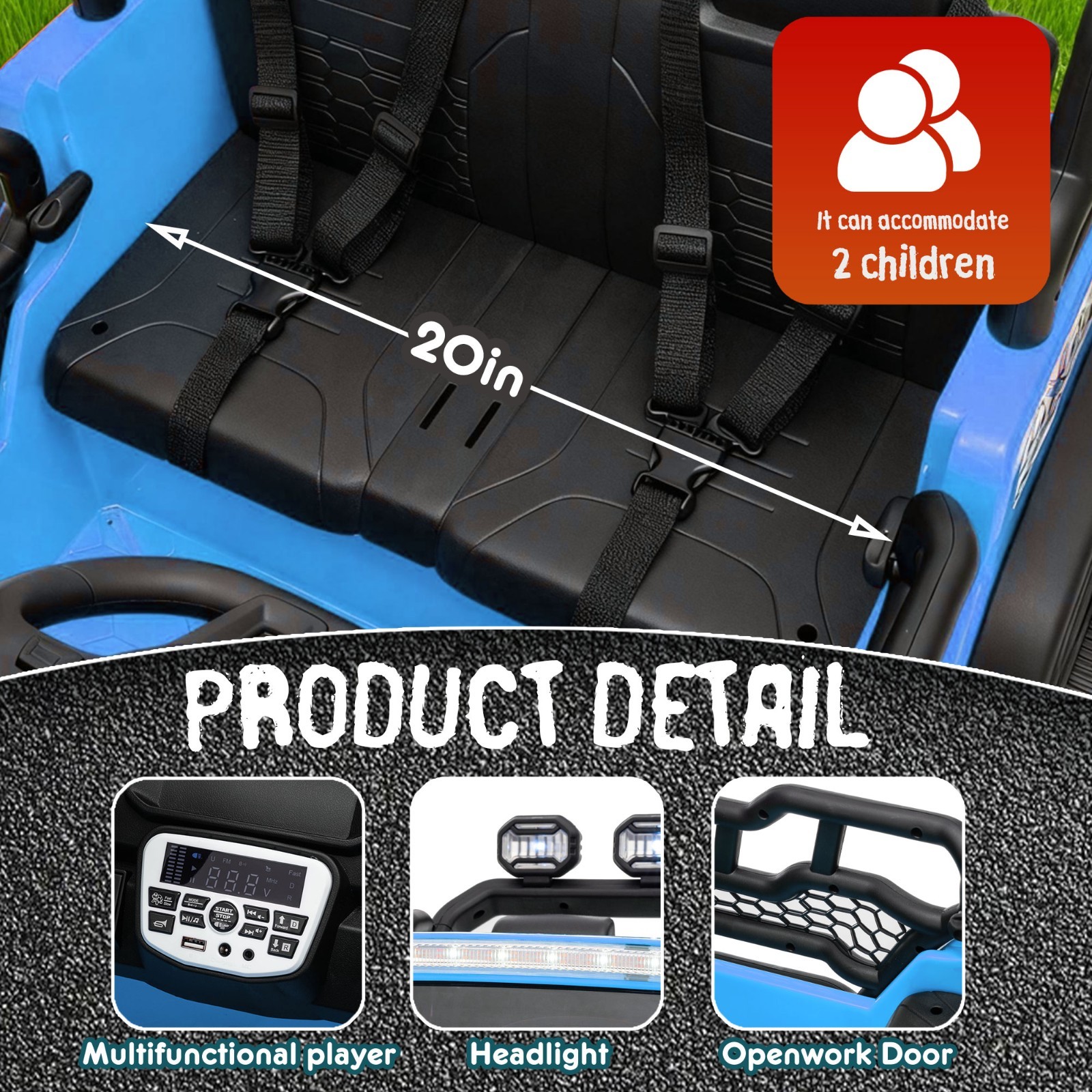 24V 2 Seater Electric Car Ride on Truck for Kids w/Remote,Power Wheels Jeep,Blue