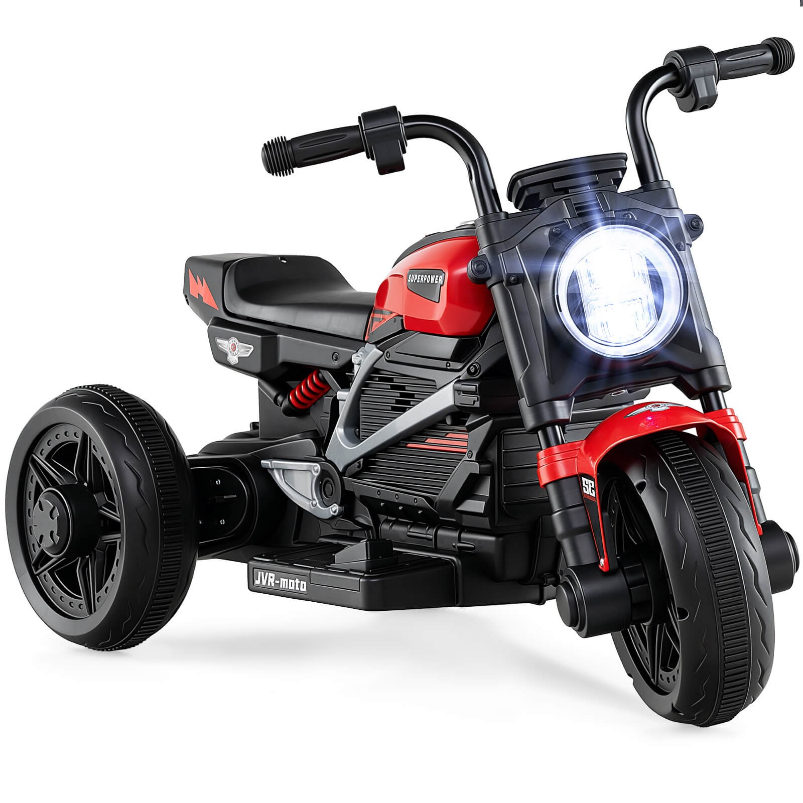 6V Kids Motorcycle w/Song,Story,LED Headlights,Accelerator Pedal & 3 Wheels,Red
