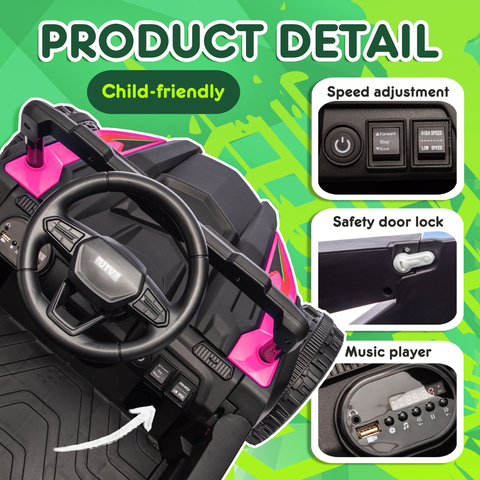 24V Kids ride on UTV W/ 2.4G PC,80W*2,Four-wheel suspension for Kids Aged 3-5