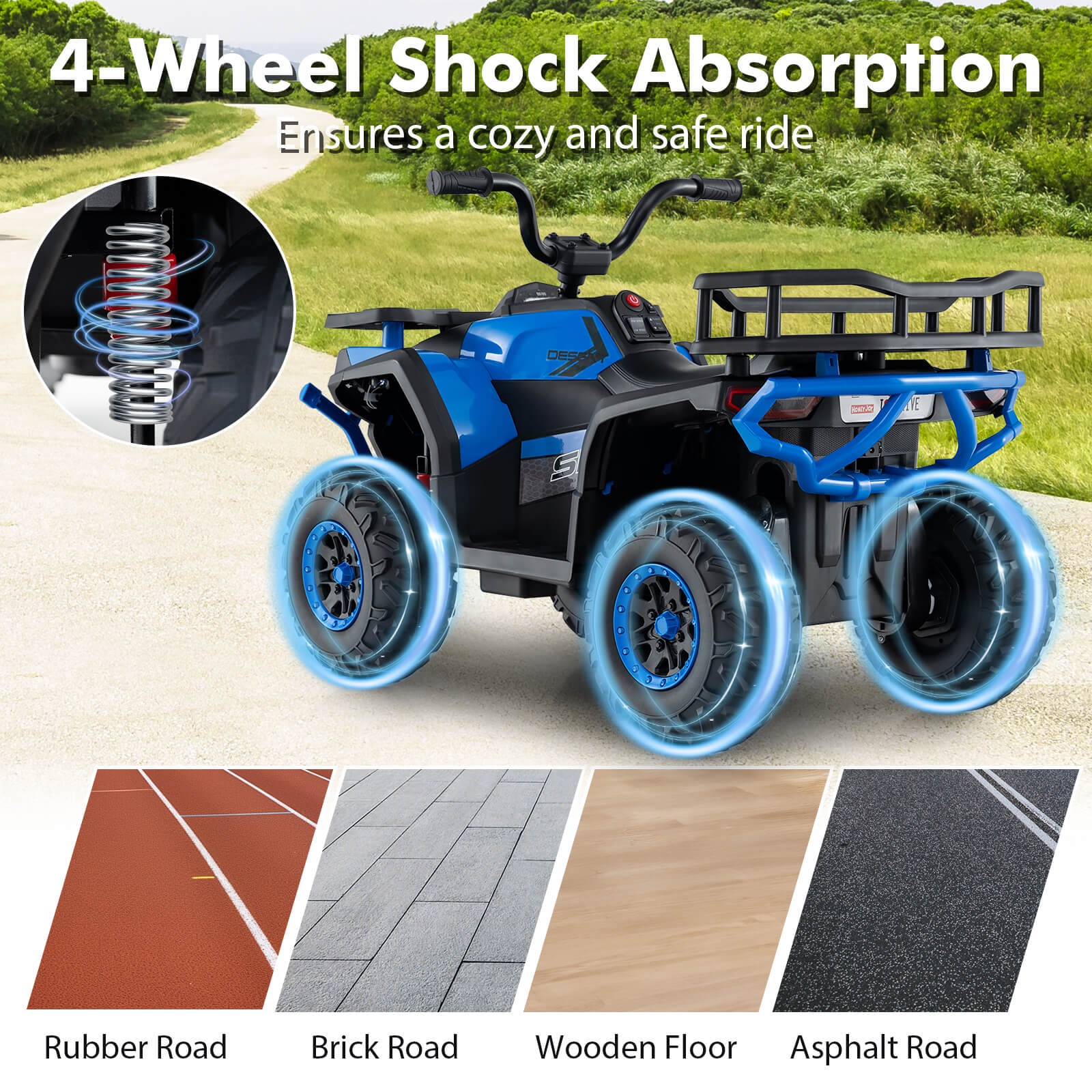 24V Kids Ride on Electric ATV Car Toy w/ Spring Suspension & LED Lights USB