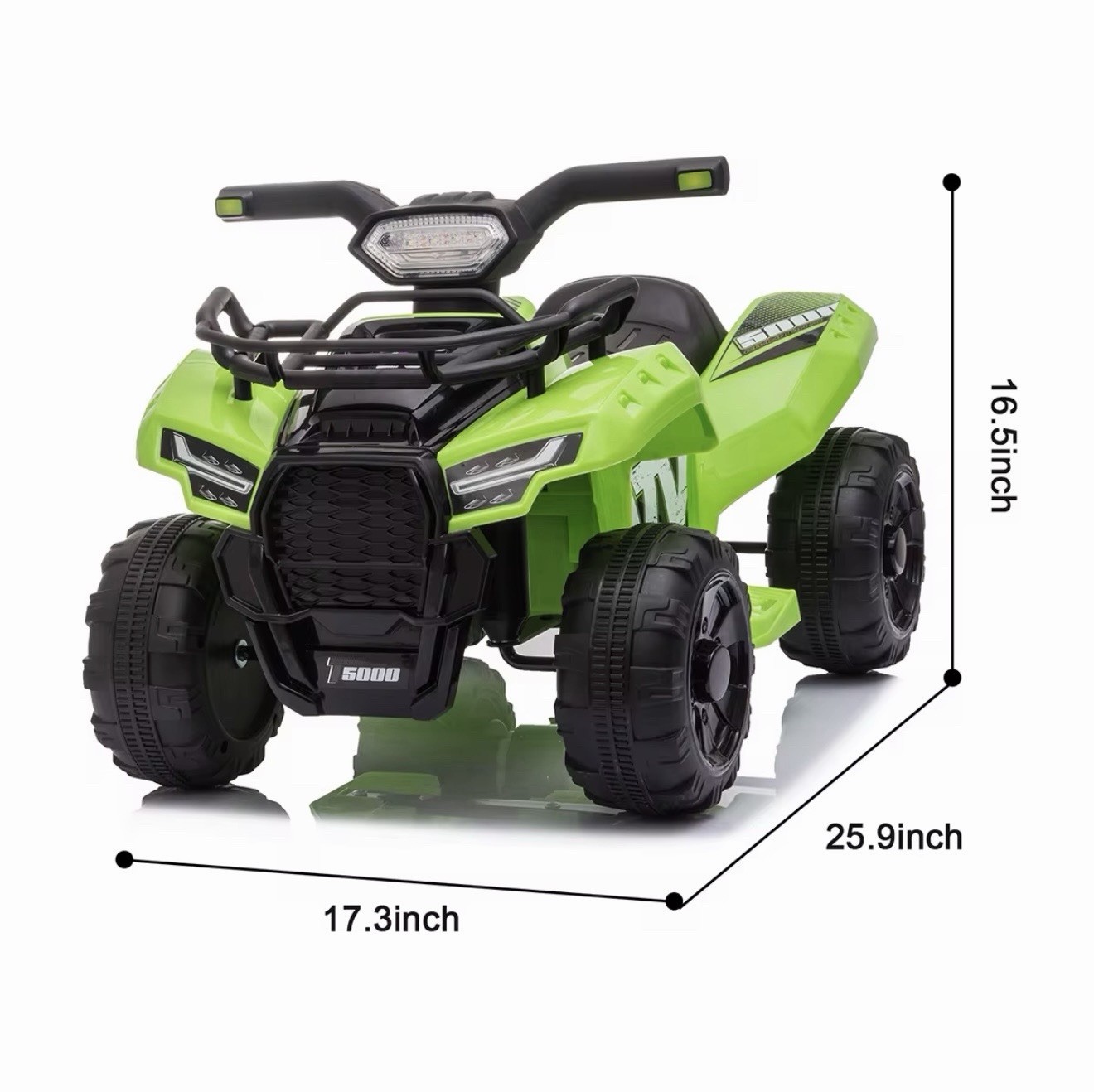 Green 12V Battery Operated ATV Ride-On Toy for Kids 1-3 Years, LED Headlamp