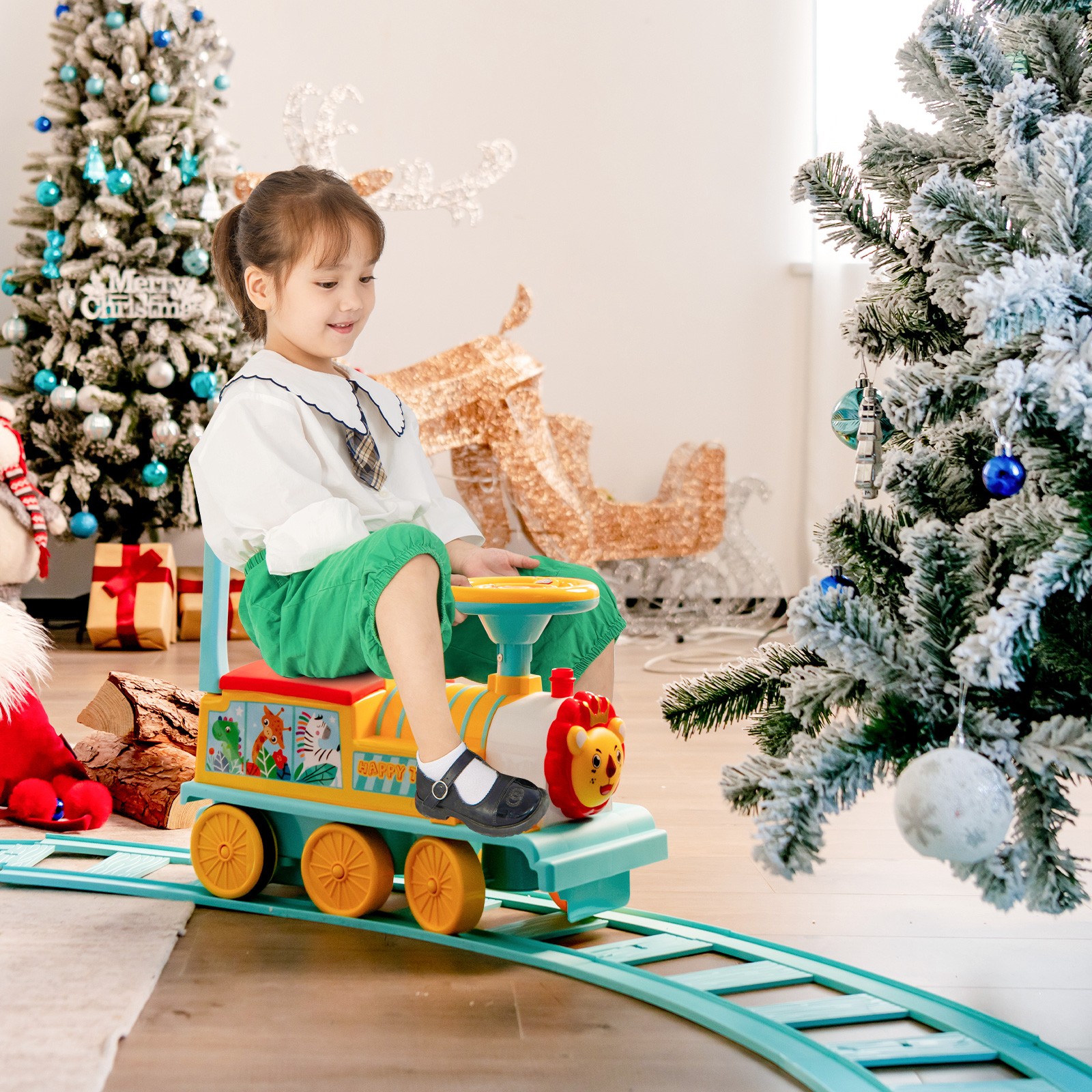 6V Electric Kids Motorized Train Toy with Unique Train Outlook & Stickers Blue