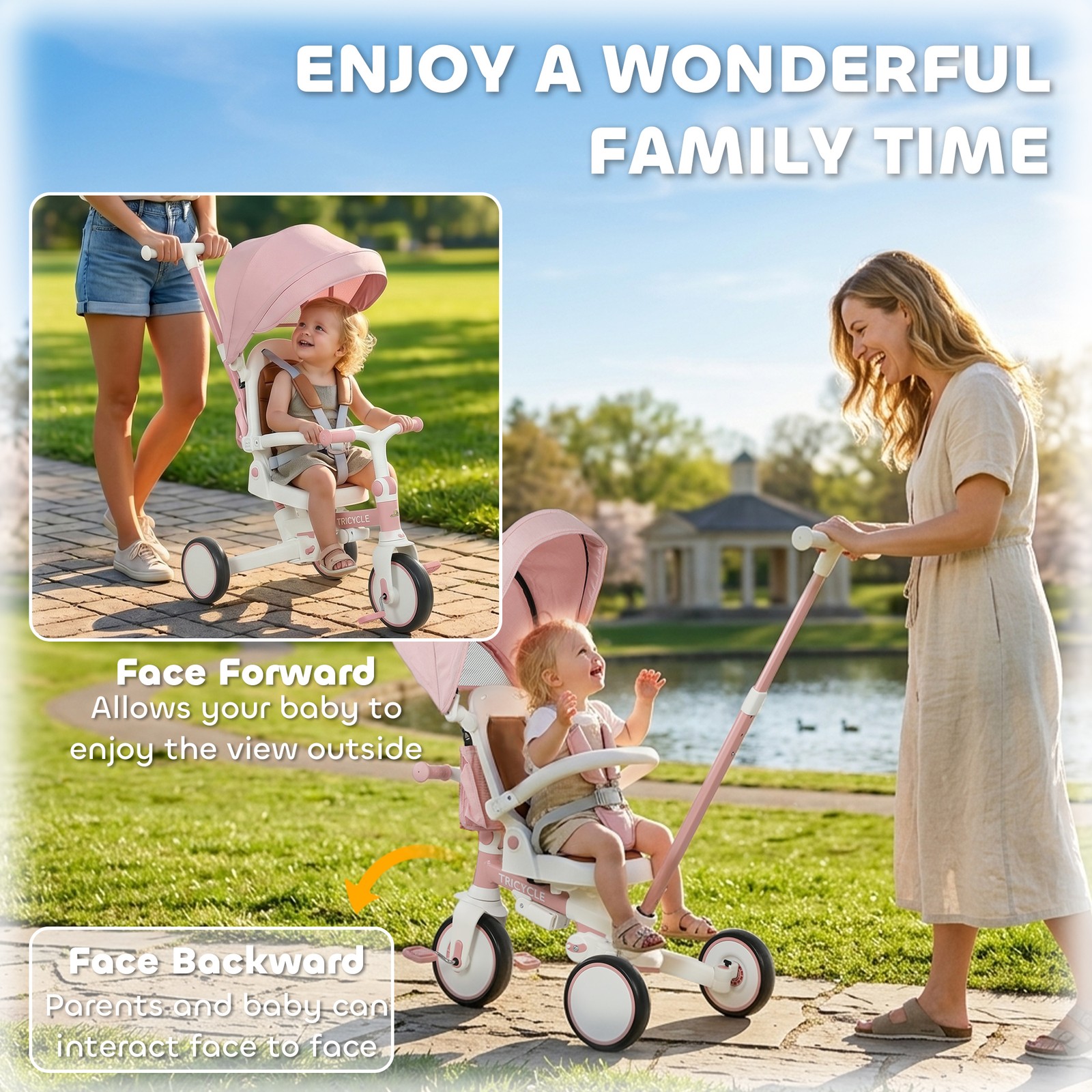 7 in 1 Tricycle Stroller for Toddler with Adjustable Push Handle