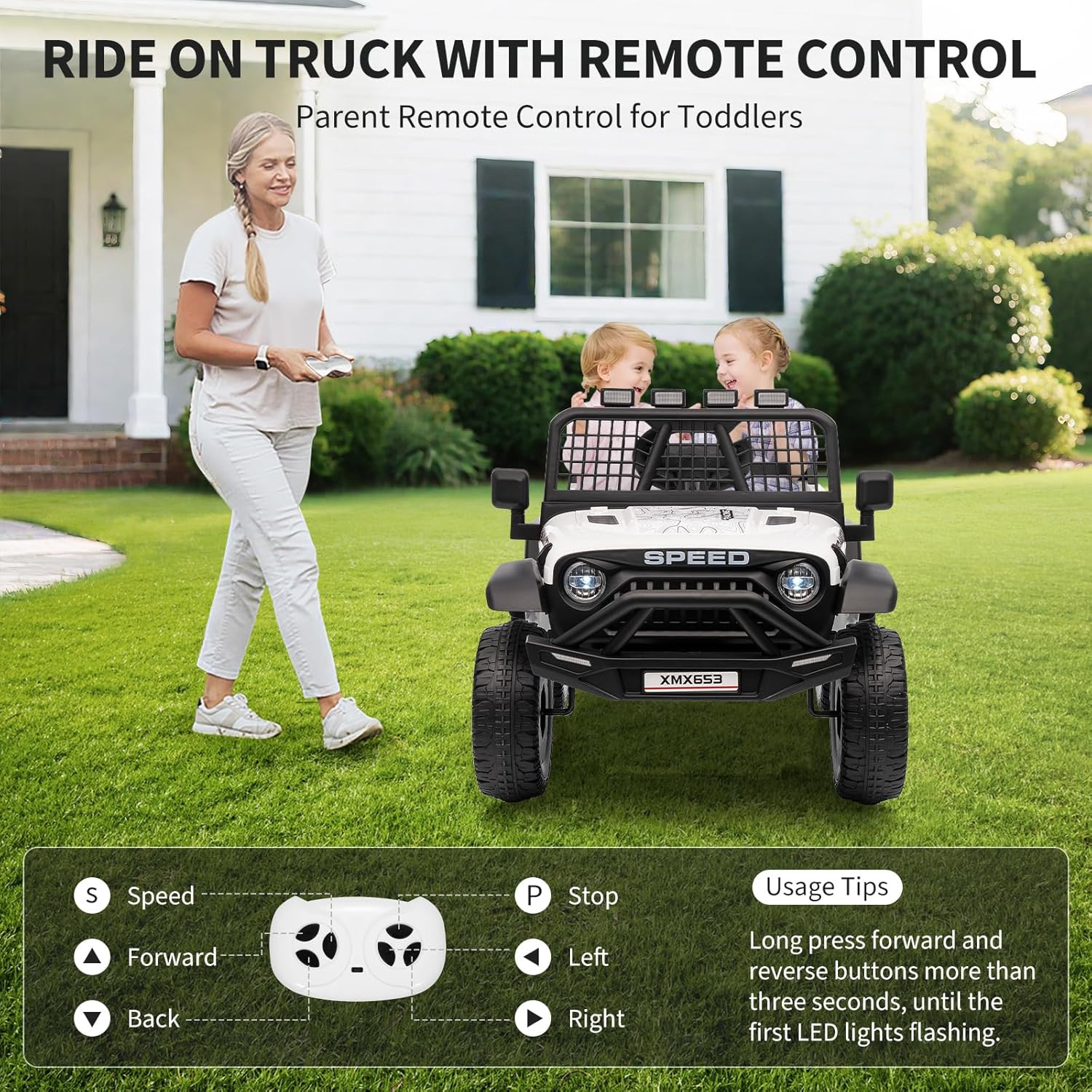 12V Kids Ride on Car Truck, Kids Electric Vehicles Car Ride on Toy Extra Wide Se