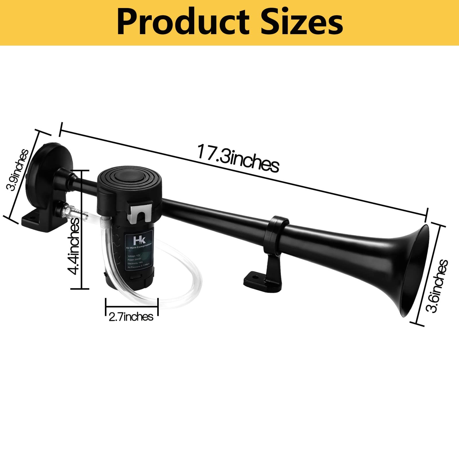 HK 12V 150db Air Train Horn Kit with Compressor Single Trumpet Air Horn Powerful