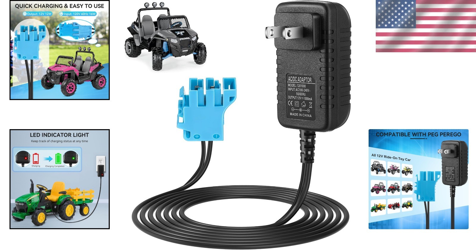 Reliable 12V Ride-On Toy Charger – Efficient LED Indicator & Safety Features