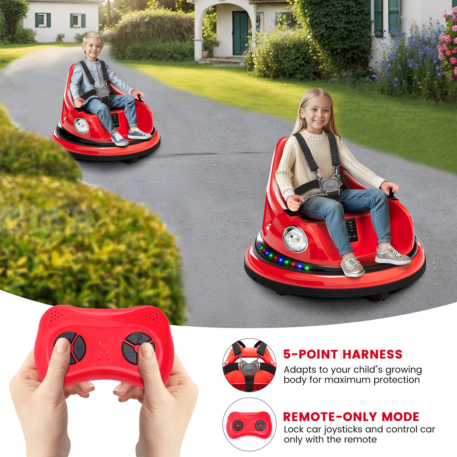 12V Electric Ride On Bumper Car for Kids Toddlers with Remote Control & Music