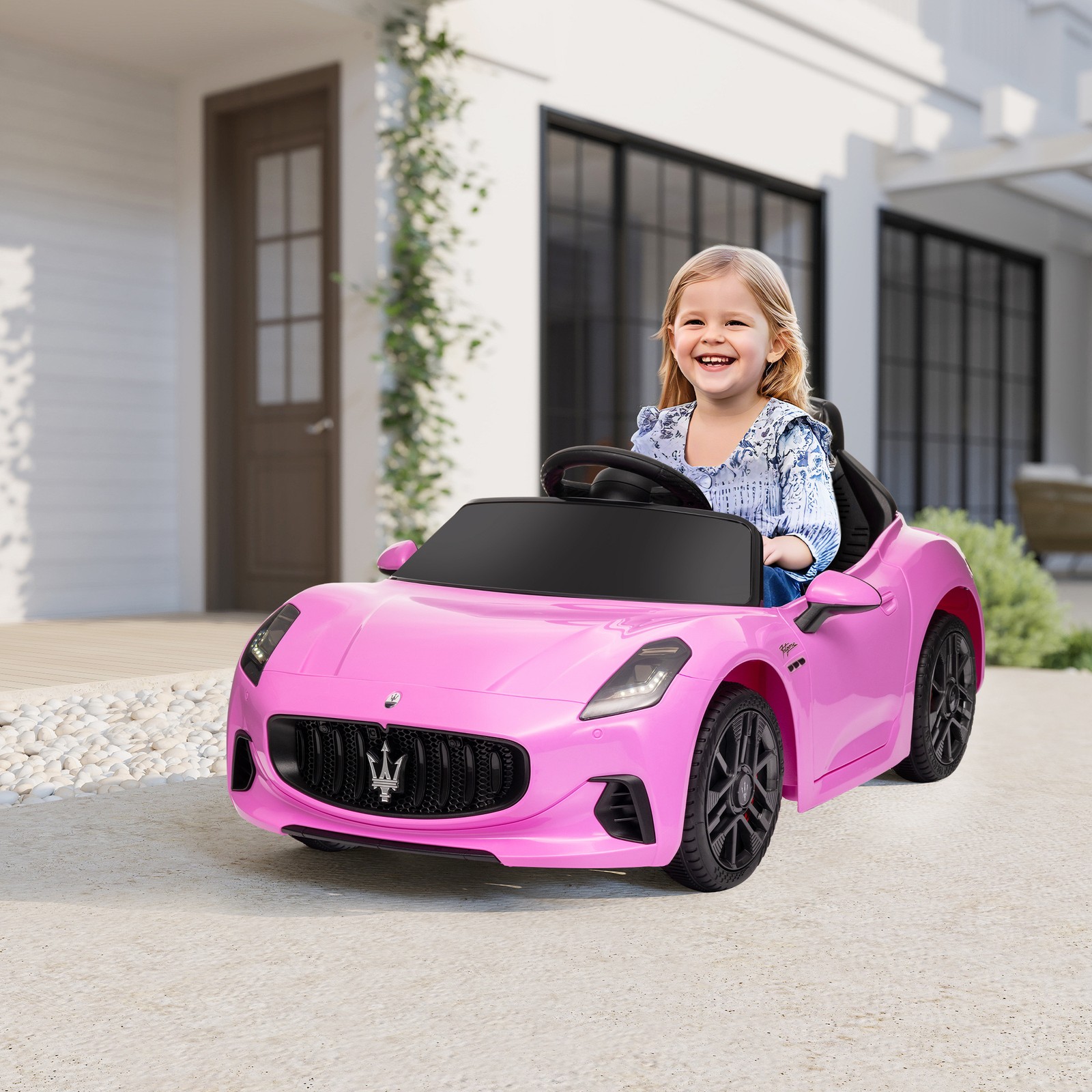 Qaba Maserati Gran Turismo Licensed 12V Kids Electric Car w/ Remote Control Pink