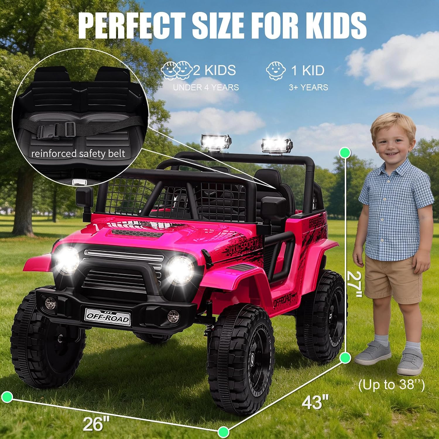 24V Ride on Jeep, Kids 2 Seater Ride on Car Truck W/4Wd Motor, Remote Control, 3