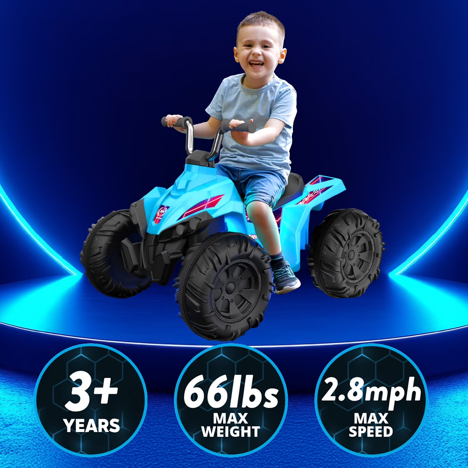 Kids Ride On Toy ATV Quad Bike Glow LED Lights 12V Battery Powered Blue