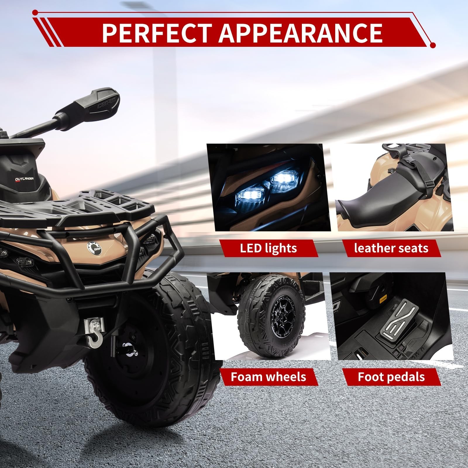 24V Kids Ride On Car Electric ATV Toy Car 2 Seaters Leather Seat 3 Speeds Music