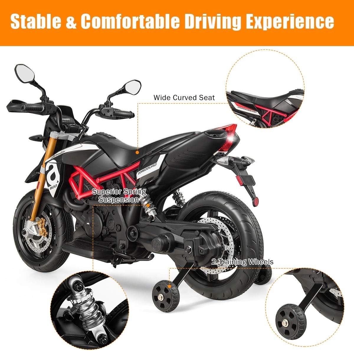 Aprilia Electric Motorcycle for Kids – Safe Ride-On Toy with Training Wheels