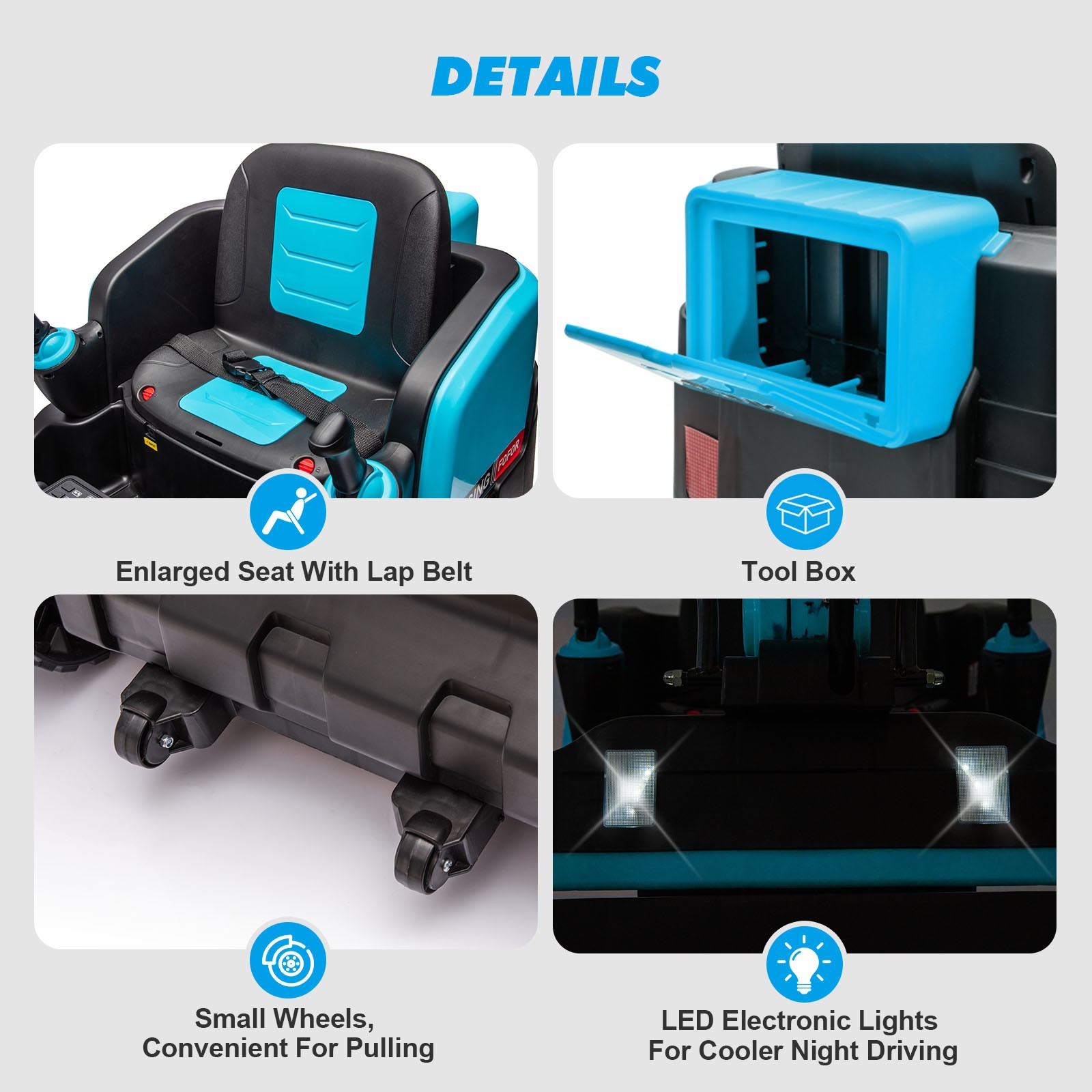 JOYLDIAS Blue 360° 12V Battery Kids Ride On Excavator & Bulldozer w/MP3,Remote