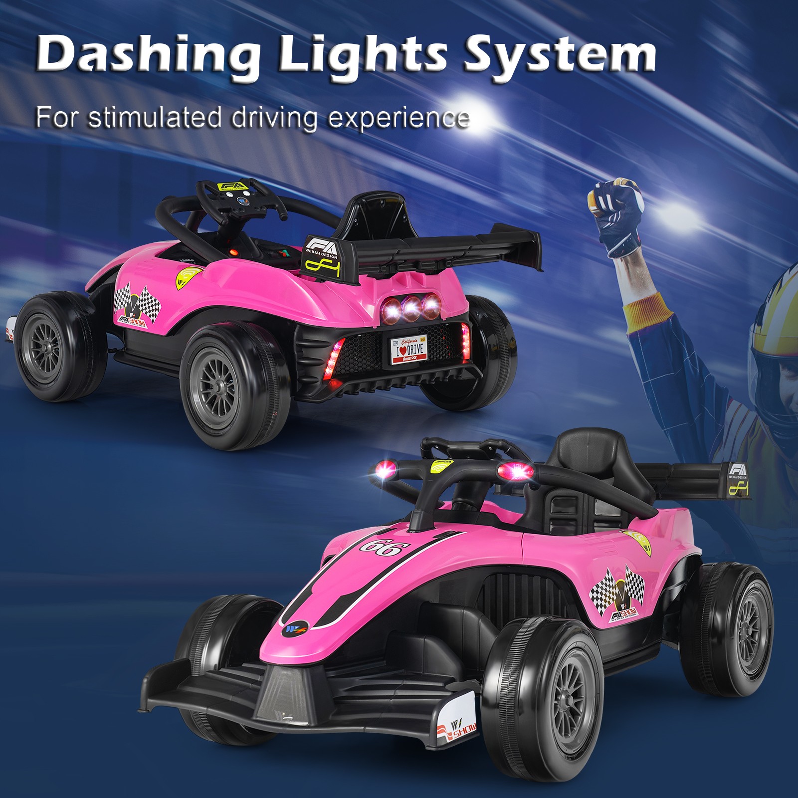 12V Kids Car Electric Racing Truck 2 Speeds Remote Control w/ MP3 & Lights Pink