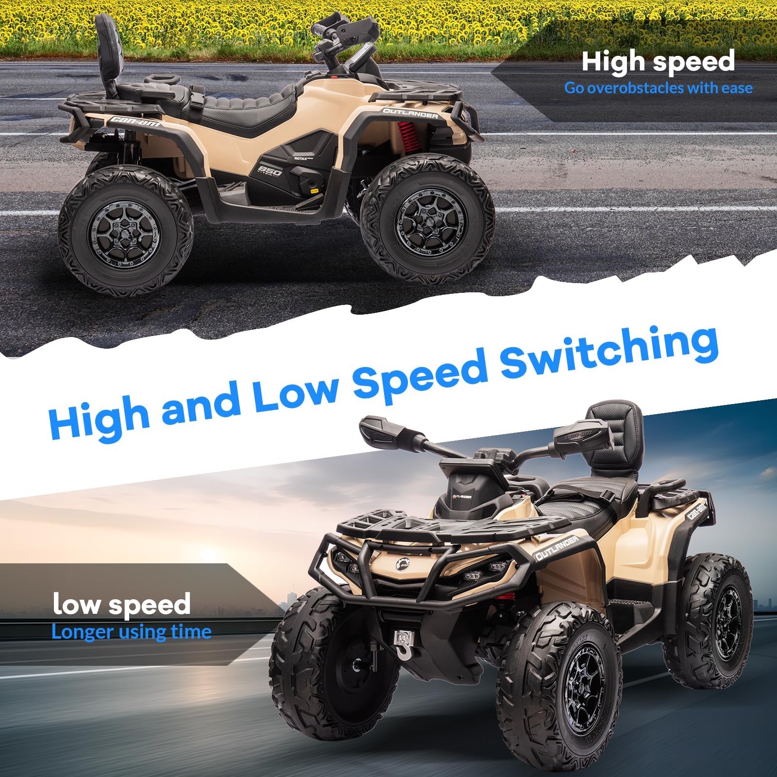 Christmas Gift 24V Kids Ride On Car Electric ATV 4WD Toy Car 2 Seaters LED Light