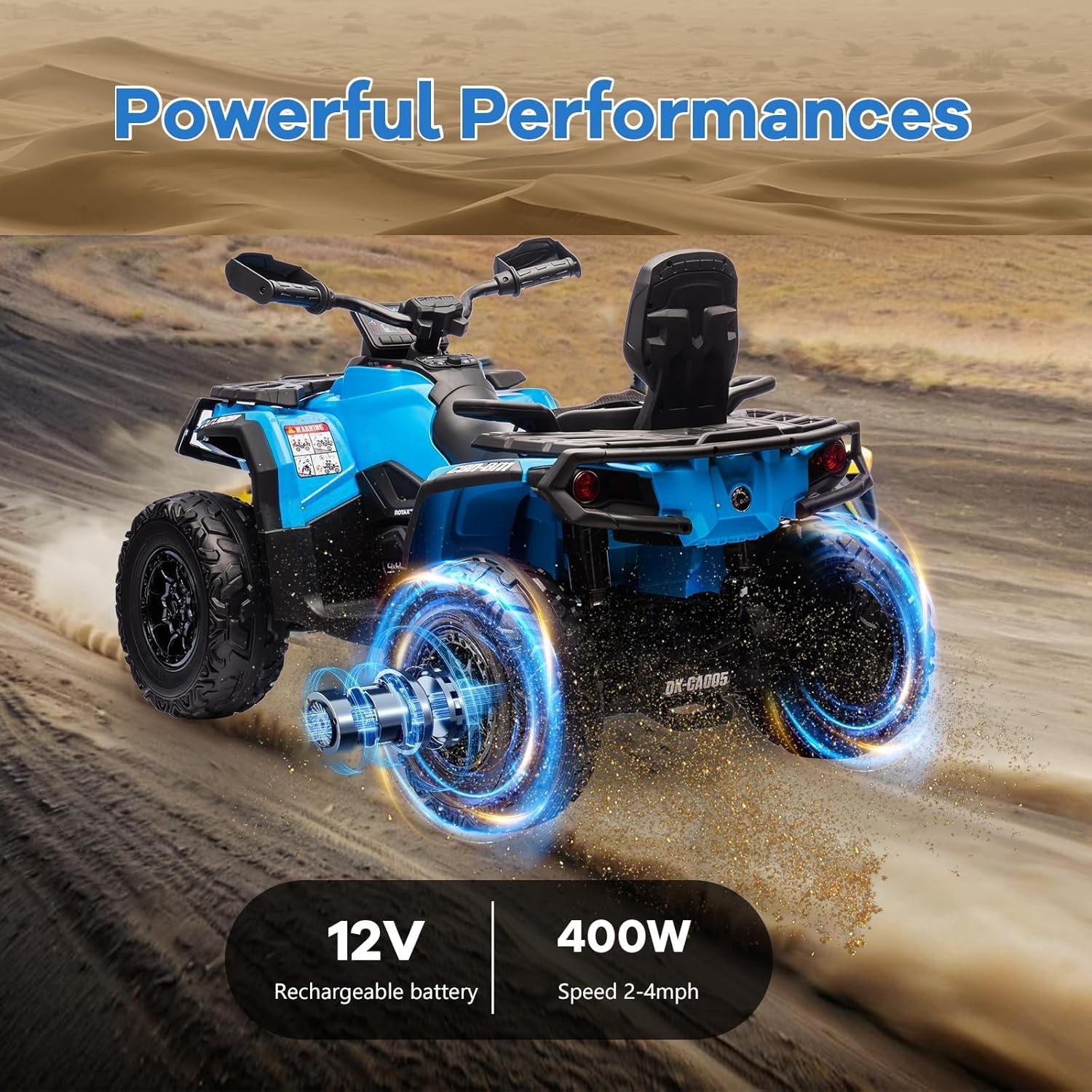 12V Kids Electric Ride On ATV,4-Wheeler Toy Car with 2 Seater,4 Mph Safety SpeeD