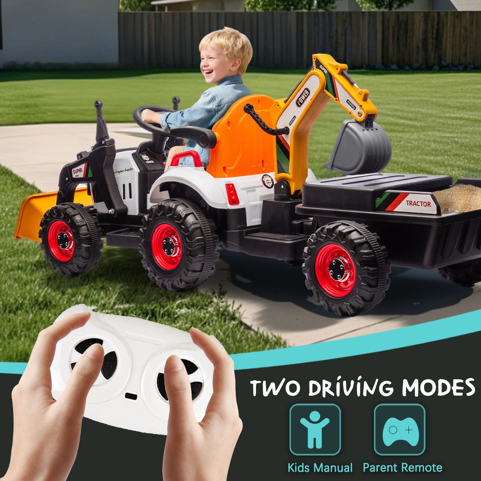 24V Kids Ride On Tractor Electric Car w/Remote,LED Tail-light,3 Speed Toy,Orange