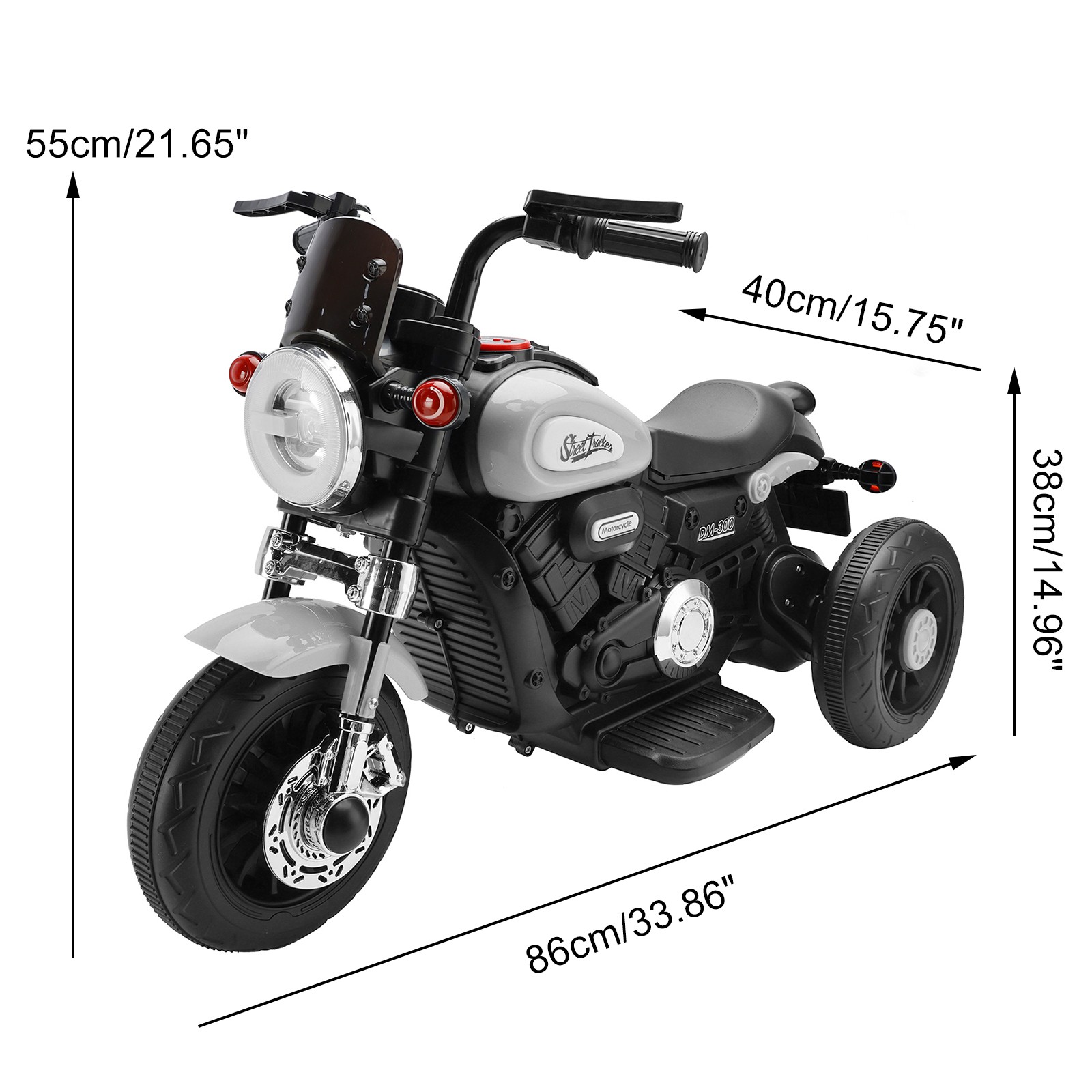 3 Wheel Kids Ride On Motorcycle 6V Powered Electric Dual Drive Toy Car Gray*