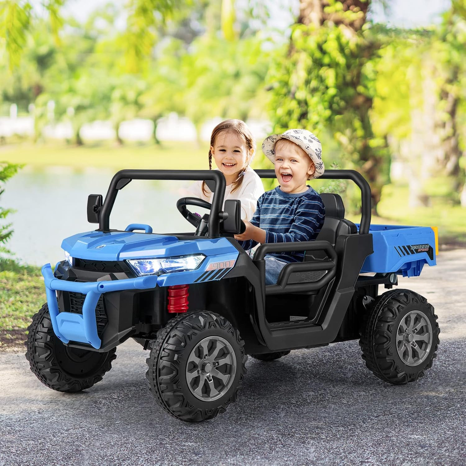 2 Seater Ride on Car, 12V Off-Road UTV Electric Vehicle with Remote Control, Dum