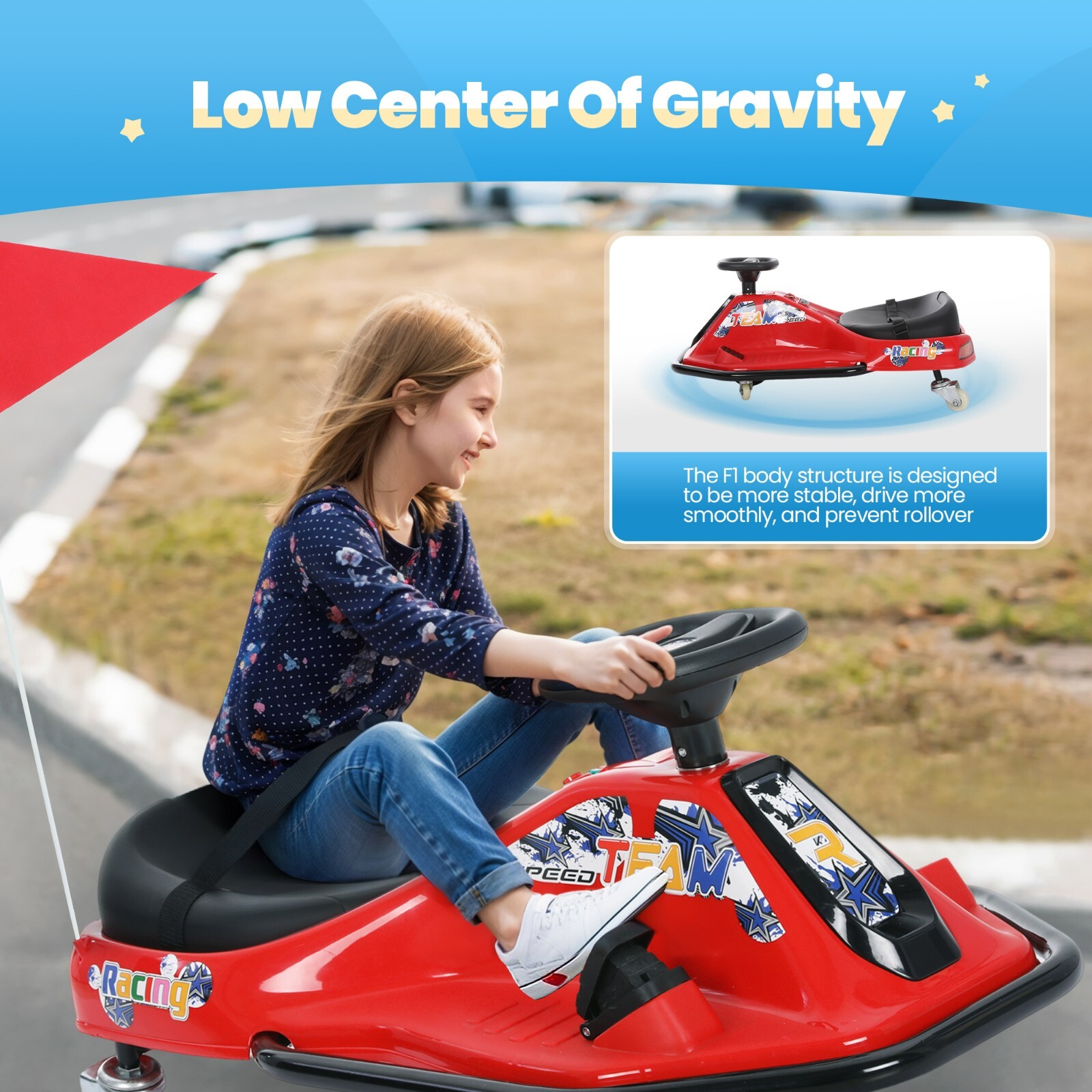 24V Battery Kids Ride On Drifting Car 360° Rotating Boy Girl Gift Pink Red