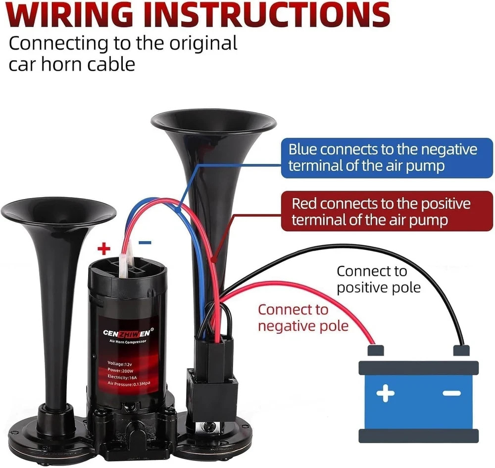 Air Horn for Car/Trucks, 150dB Super Loud Train Horn,with All-in-One 12V Air Com