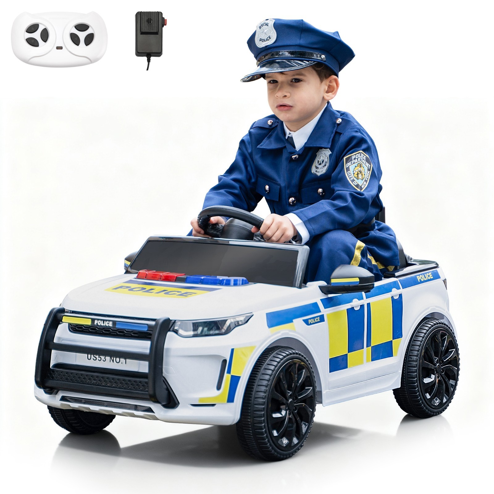 TOBBI Electric Ride-On Police Car with Remote Control LED Light, Megaphone